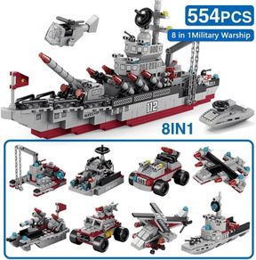 554PCS Army Ocean Cruiser Warship Building Blocks Aircraft Weapon Ship Bricks City Toys for Children Boy and Girl Compatible with Lego
