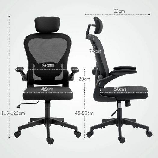 Office chair Ergonomic desk chair with flip-up armrests, adjustable lumbar support Black