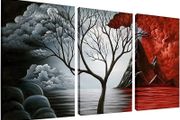 The Cloud Tree Large 3 Panels Modern Stretched and Framed Giclee Canvas Prints Abstract Seascape Paintings Reproduction Sea Beach Pictures on Canvas Wall Art for Bedroom Home Decorations (FREE POSTAGE)