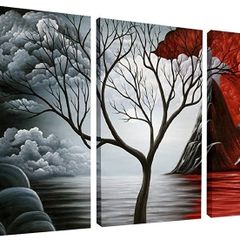 The Cloud Tree Large 3 Panels Modern Stretched and Framed Giclee Canvas Prints Abstract Seascape Paintings Reproduction Sea Beach Pictures on Canvas Wall Art for Bedroom Home Decorations (FREE POSTAGE)