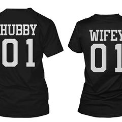 Hubby 01 Wifey 01 Matching Couple T-Shirts His and Hers Gifts For Loved One