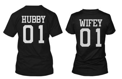 Hubby 01 Wifey 01 Matching Couple T-Shirts His and Hers Gifts For Loved One