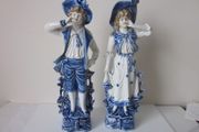 Antique Blue/White  Victorian Boy/Girl  Bisque Figurines  circ 1800s