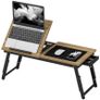 Foldable and Adjustable Bed Table, Bamboo Bed Laptop Top - Tiltable Top, Drawer, Oak Image 6