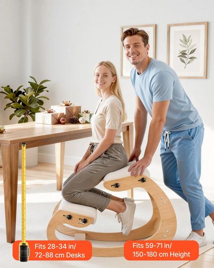 Ergonomic Kneeling Chair, Wooden Posture Knee Chair with Adjustable Thick Foam Cushions & Solid Wood Frame, Adjustable Height