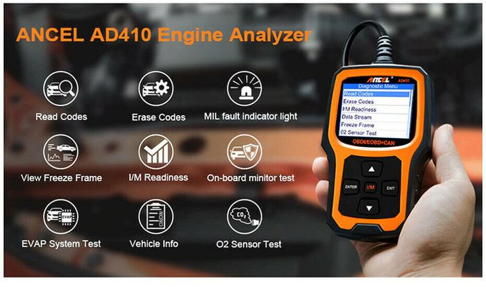 Ancel AD410 OBD2 Scanner OBD Car Van Dash Code Scanner Reset Reader Automotive Scanner Multi Languages Lifetime Free Update Professional ODB2 OBD 2 Warning