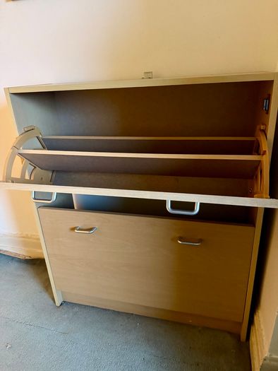 Shoe cabinet with 2 flip-down compartments, beech effect (2 available)
