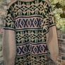 Vintage Unisex Heavy Knit Wool Sweater  Cream with a green and purple design  Men's Size Medium Image 5