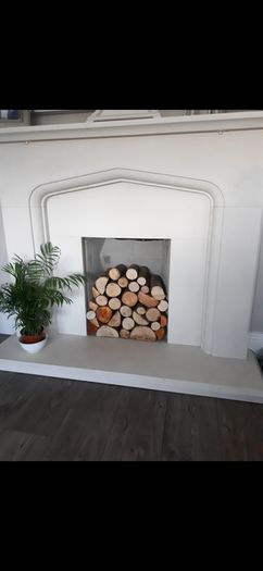 limestone fireplace and hearth