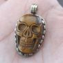 ress Vintage Tiger Eye Carved Stone Skull Shape Vintage Brass Desgin Pendant Image 2