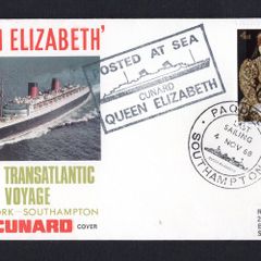 1968 Great Britain Cover Celebrating last call at Southampton of the The Cunard Queen Elizabeth with Southampton Paquebot cancel of 4th November 1968 and posted on board cancel