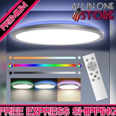 LED Ceiling Light with RGB Backlight, 24W 3200LM 3000K-6000K Dimmable, Remote Control, IP54 Waterproof Bathroom Light, Modern Flush Ceiling Light, for Kitchen Hallway Child's Bedroom (FREE POSTAGE)