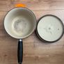 Le Creuset Cast Iron Saucepan with Wooden Handle Lovely genuine signature Volcanic colour size 18 Image 7