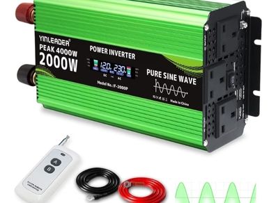 4000W Power Inverter 12V to 230V AC Pure Sine Wave Inverter,Car Inverter DC 12v to AC 230V with 3 AC Sockets 4 USB ports With LCD Display Suitable for Travel, RV, Camping