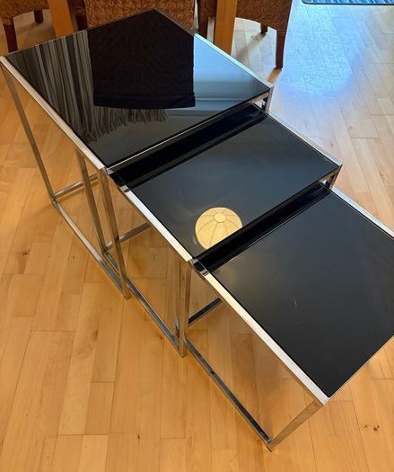 Vintage Chrome and black glass nesting tables