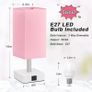 Touch Table Lamp, Pink Bedside Lamps with 3 Way Dimmable, Small Bedside Lamp with USB C+A Charging Ports, Bedroom Lamp for Bedroom Living Room with Pink Fabric Shade (LED Bulb Included) Image 6