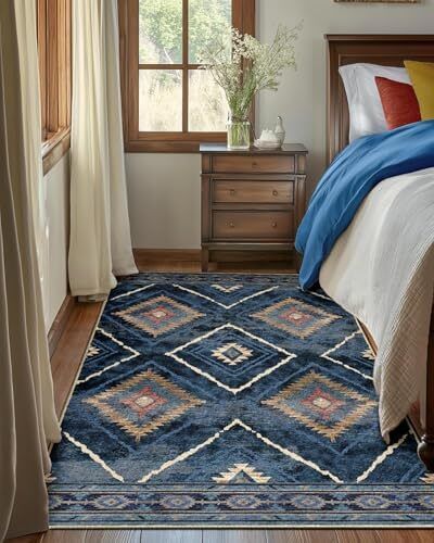 Machine Washable Large Rugs Living Room, 180x270 cm Non-Slip Area Rugs, Short Pile Blue Rug for Bedroom, Hallway, Bedroom, and Kitchen, Office, Blue