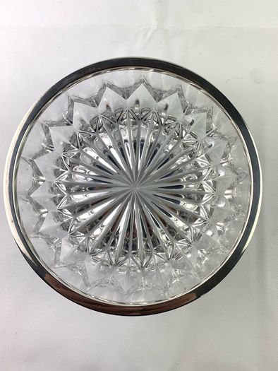 Vintage crystal bowl with sterling silver rim
