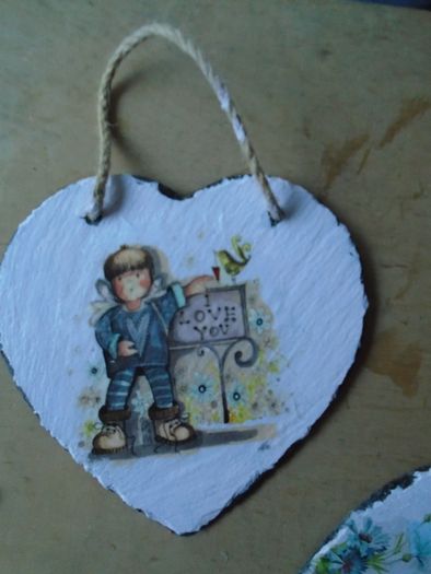 Home decor, Slate picture, Decoupage,Handmade art, Heart picture