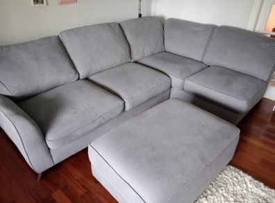 Grey L Couch and matching Footstool