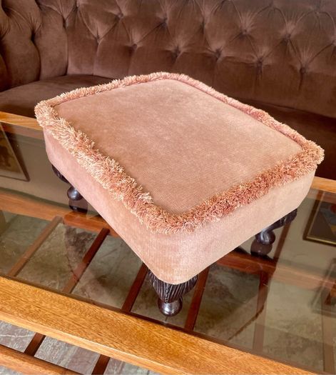 Vintage Low Square Dusty Pink Footstool 1980s Chic with Tassel Border