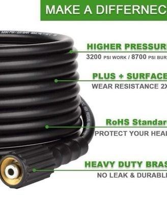 FREE SHIPPING 8M Pressure Washer Hose 1/4", 220 Bar/3200 PSI Kink Resistant High Power Washer Hose Replacement with M22 14mm Female Thread