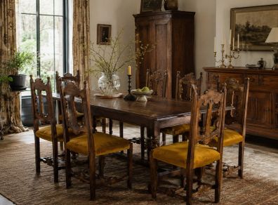 Set of 8 Vintage Italian Walnut Dining Chairs 1950s