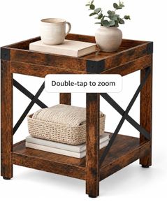 Farmhouse End Table with 2-Tier Storage Shelf, Modern Accent Table Small Coffee Table,Wood Nightstand for Living Room Bedroom Office and Small Spaces,Rustic Brown