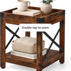 Farmhouse End Table with 2-Tier Storage Shelf, Modern Accent Table Small Coffee Table,Wood Nightstand for Living Room Bedroom Office and Small Spaces,Rustic Brown