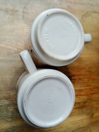 Carrigaline pottery, Pair promotional mugs, vintage advertising, 1980s, 1970s