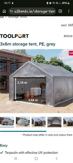 3m x 6m grey tented car garage
