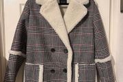 Bershka checked teddy-lined coat