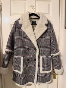 Bershka checked teddy-lined coat