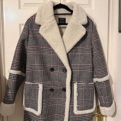 Bershka checked teddy-lined coat