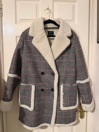 Bershka checked teddy-lined coat