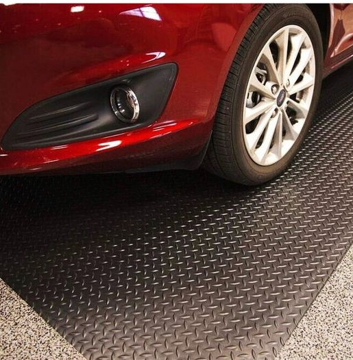 Rubber Garage Floor Mats 1M x 5M / 3.3Ft x 16.4Ft Anti-Slip Diamond Plate Mat 3mm Thick Heavy Duty Commercial Flooring Mat Roll for Under Car, Gym, Garage, Warehouse, Black