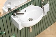 Wall Hung Ceramic Bathroom Sink, White Wash Basin 42x28x12.5cm  Modern Ceramic Basin, Wall-Mounted Cloakroom Basin with Overflow, Left Tap Hole, Space-Saving Corner Sink Basins for Bathroom