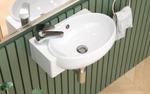 Wall Hung Ceramic Bathroom Sink, White Wash Basin 42x28x12.5cm  Modern Ceramic Basin, Wall-Mounted Cloakroom Basin with Overflow, Left Tap Hole, Space-Saving Corner Sink Basins for Bathroom