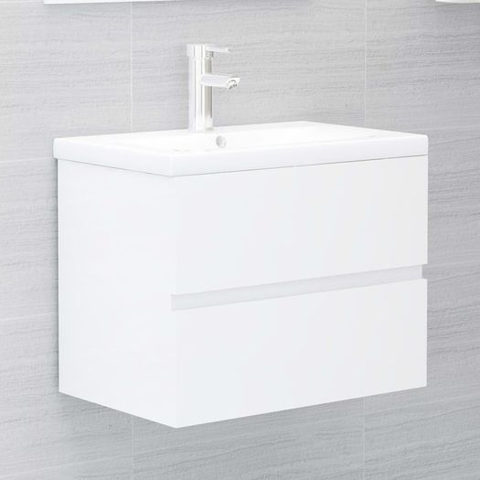 Sink Cabinet with Built-in Basin High Gloss White Chipboard
