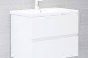 Sink Cabinet with Built-in Basin High Gloss White Chipboard