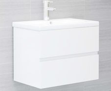 Sink Cabinet with Built-in Basin High Gloss White Chipboard