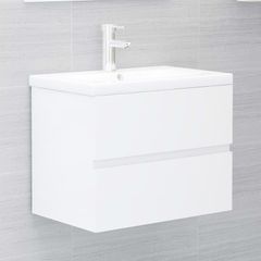 Sink Cabinet with Built-in Basin High Gloss White Chipboard