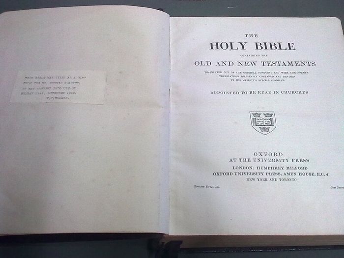 Large leather bound Bible from Dr. Durdin Charity Carlow