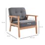 Sitting Chairs for Living Room, Wooden Accent Chair Lounge Armchair Retro Linen Fabric Upholstered w/ Arm Grey Image 3
