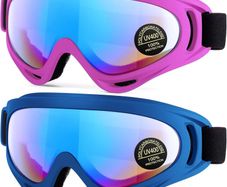 2-Pack Ski Goggles, Compatible Snowboard Goggles for Kids, Teens, Youth, Boys, Girls, Men and Women, Motorcycle Goggles, Wind Resistance Goggles