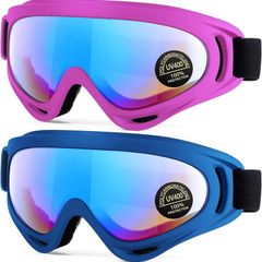 2-Pack Ski Goggles, Compatible Snowboard Goggles for Kids, Teens, Youth, Boys, Girls, Men and Women, Motorcycle Goggles, Wind Resistance Goggles