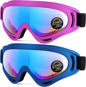 2-Pack Ski Goggles, Compatible Snowboard Goggles for Kids, Teens, Youth, Boys, Girls, Men and Women, Motorcycle Goggles, Wind Resistance Goggles