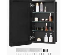 Medicine Cabinet, 16.5 x 27.5 inch, Medicine Cabinet for Bathroom with Mirror, Aluminum Frame Bathroom Wall Cabinet
