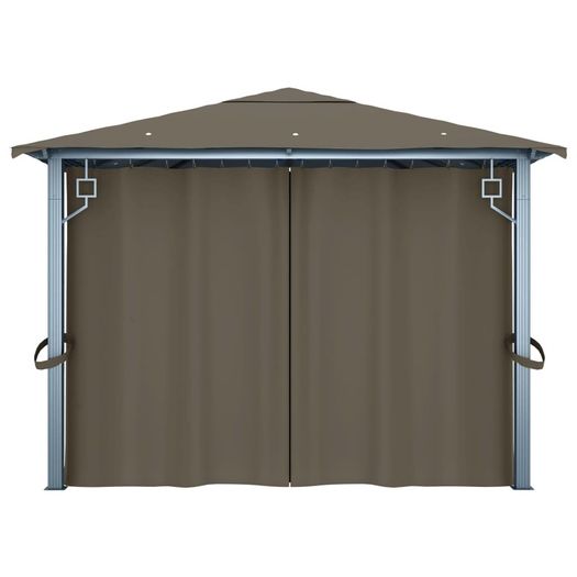 Gazebo with Curtain and String Lights 400x300 cm Taupe Aluminium