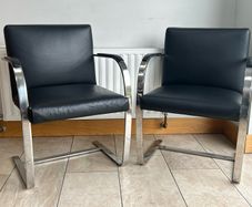 Pair of Black Cantilever Armchairs, Chrome Metal Frame, Retro Modern